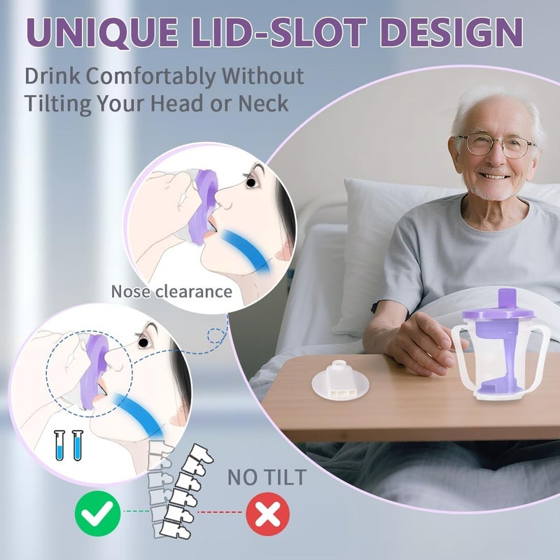 Ehucon Dysphagia Regulating Drinking Cup, Prevent Choking for Dysphagia/Dementia/Elderly,Dispenses 5~10cc or 10~15cc of Liquid Each time,Spill-Proof (Purple-Pack of 1 Count) - Image 5